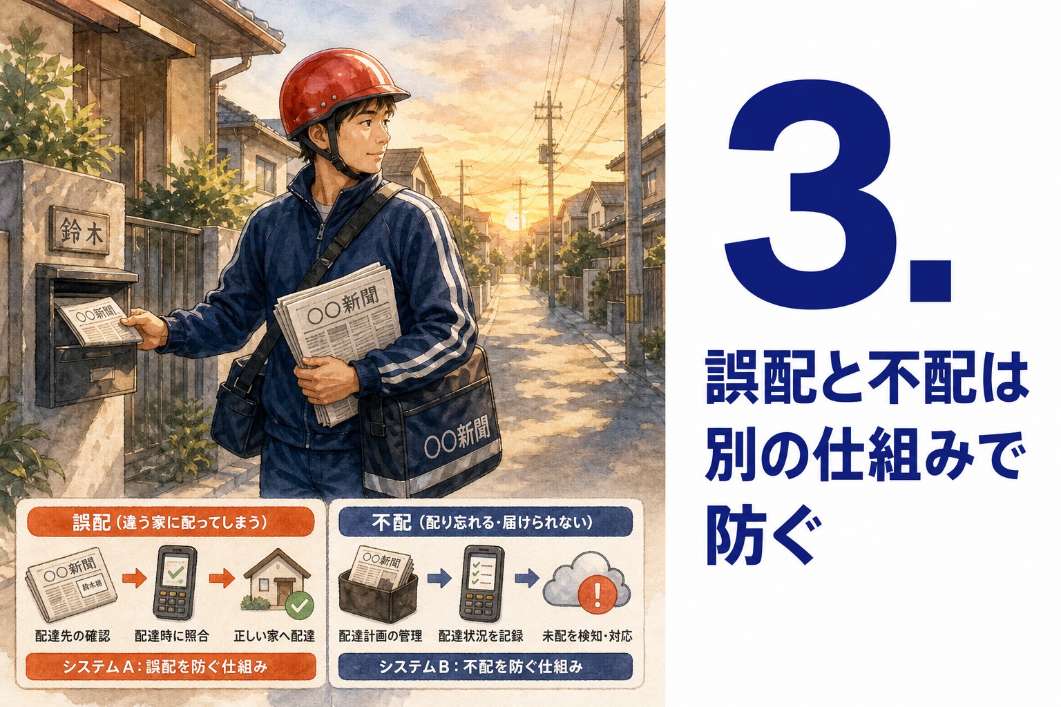 3. 誤配と不配は別の仕組みで防ぐ