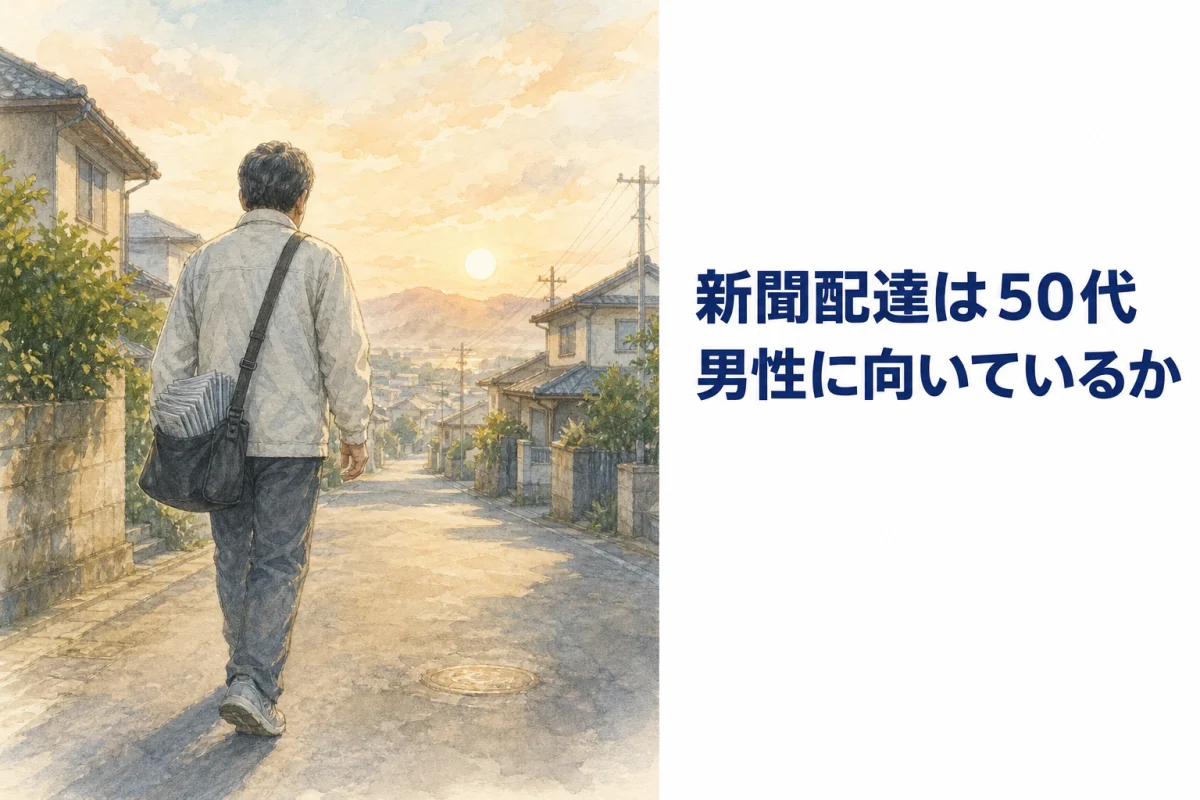 朝の道を歩く男性の後ろ姿の水彩イラスト