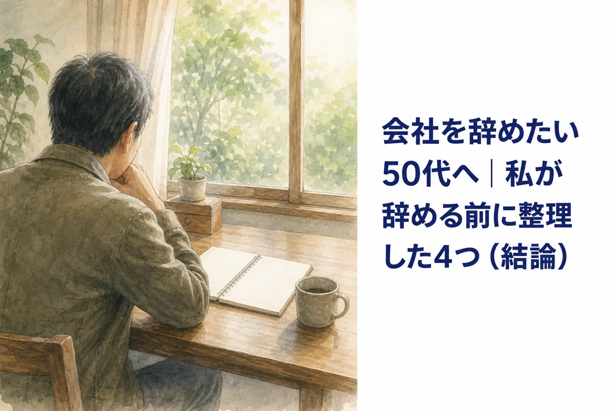 窓辺の机でノートを前に考える男性の後ろ姿の水彩イラスト