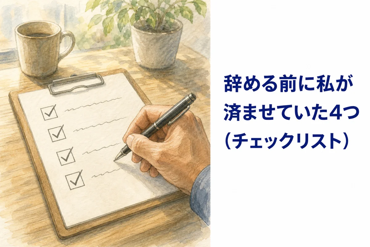 クリップボードのチェックリストに印をつける男性の手元の水彩イラスト