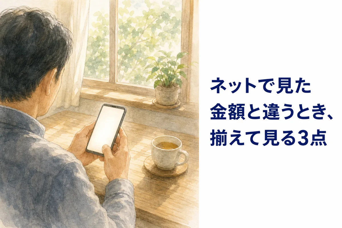 窓辺のテーブルでスマートフォンを見る男性の後ろ姿の水彩イラスト